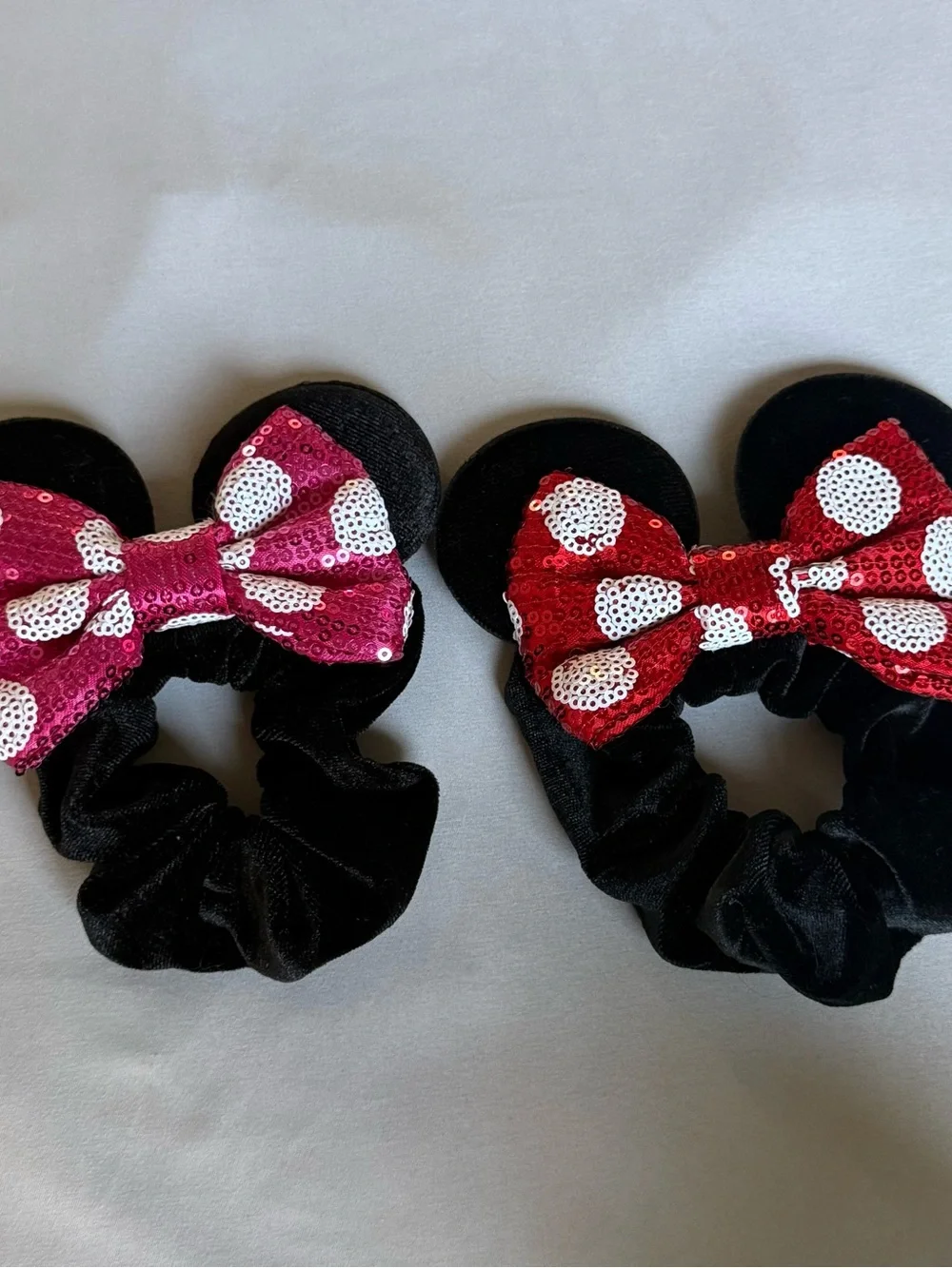 Disney Kids Black Scrunchie Set with Red and Pink Sequin Bow Minnie Ears